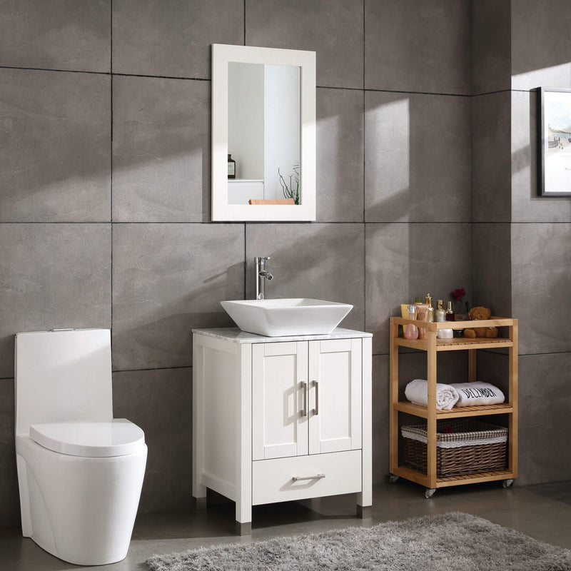 24” Bathroom Vanity w/ Marble Vanity Top & Vessel Sink & Mirror