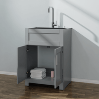 24“ Gray Laundry Sink Utility Cabinet w/ Silver Sink