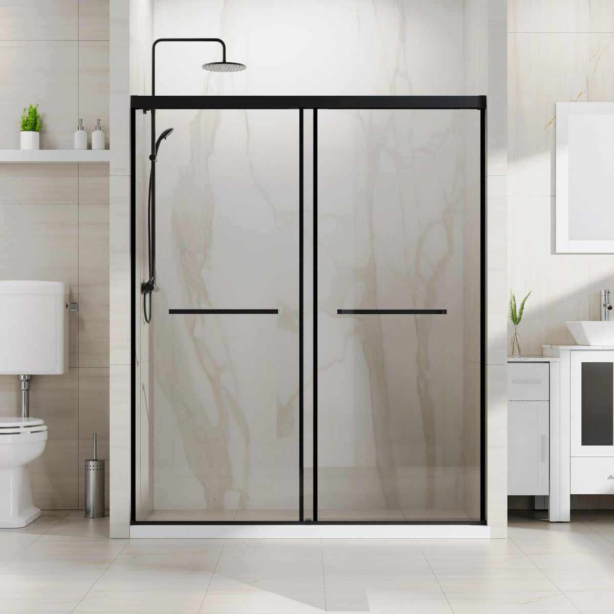 Goodyo 60x72 in Sliding Shower Door – Semi-Frameless Tempered Glass Door with Soft-Close Rail System Matte Black