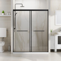 Goodyo 60x72 in Sliding Shower Door – Semi-Frameless Tempered Glass Door with Soft-Close Rail System Matte Black