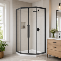 Goodyo Neo-Angle Shower Kit, 36"x36"x72" Corner Shower Door with White Base, Double Sliding Matte Black Shower Door Set, Clear Tempered Glass Enclosure