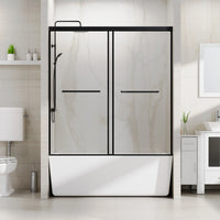 Goodyo 58.5-60 in. W x 62 in. H Sliding Tub Shower Door, Soft-Close Dual Sliding Glass Door with Matte Black Aluminum Frame