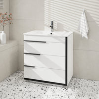 Goodyo 30" Modern Bathroom Vanity with Ceramic Sink, Freestanding 3 Drawers Bathroom Cabinet