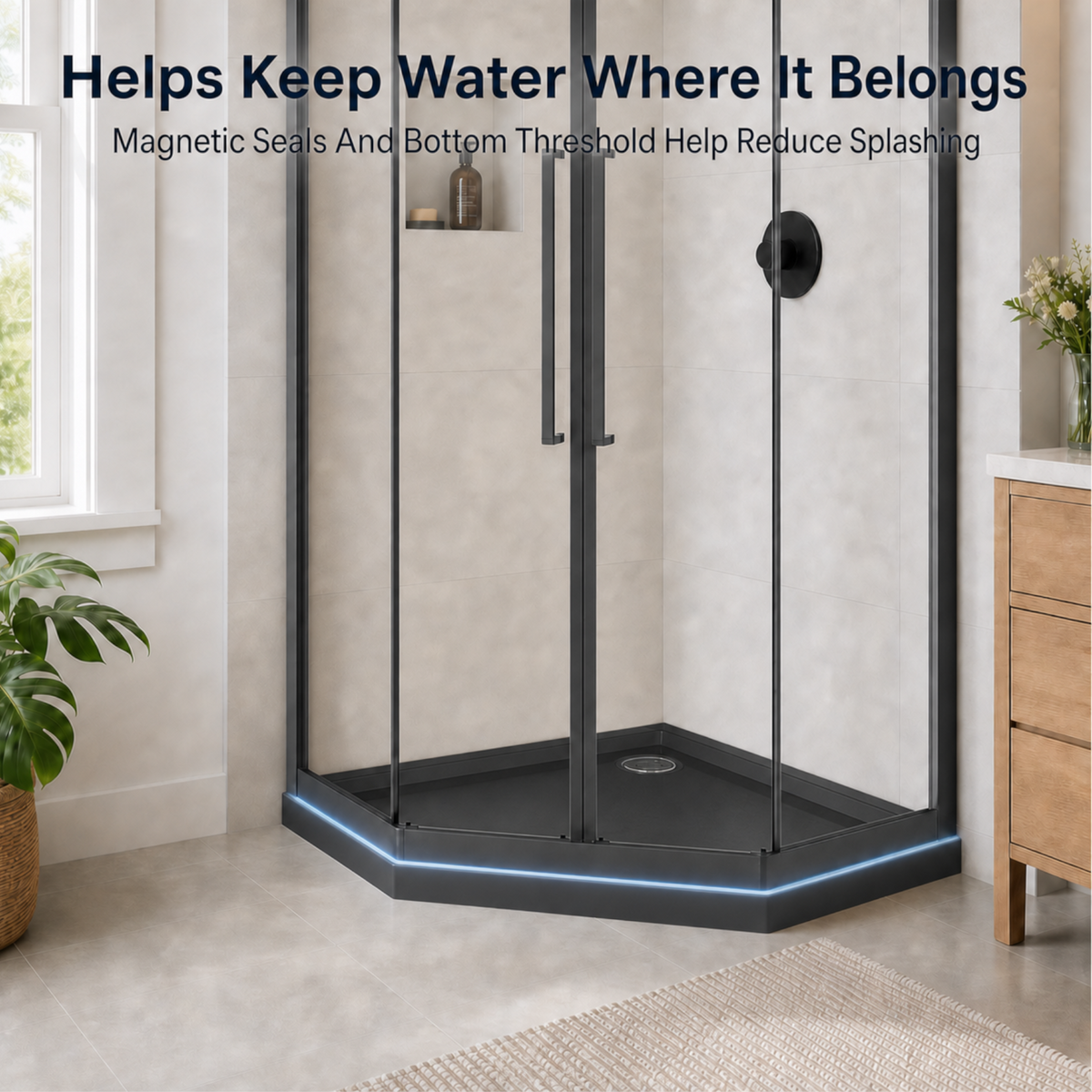 Goodyo Neo-Angle Shower Door Kit, 36"x36"x72" Corner Shower Door with Black Base, Double Sliding All Black Shower Door Set, Clear Tempered Glass Enclosure Space-saving