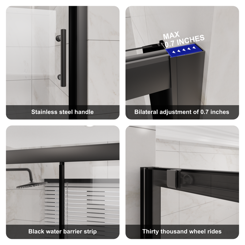Goodyo 60 in. W x 62 in. H Black Sliding Bathtub Shower Door, 1/5 in. Clear Tempered Glass Tub Door with Stainless Steel Handle, Single Sliding Shower Screen