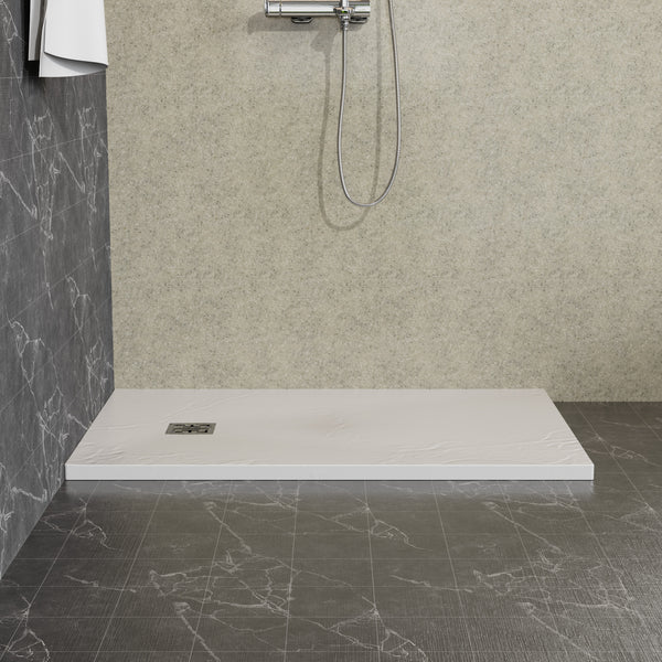 Goodyo® 32” x 48” Shower Base Acrylic Side Drain Shower Pan w/ Stainless Steel Drain Cover, Slate White