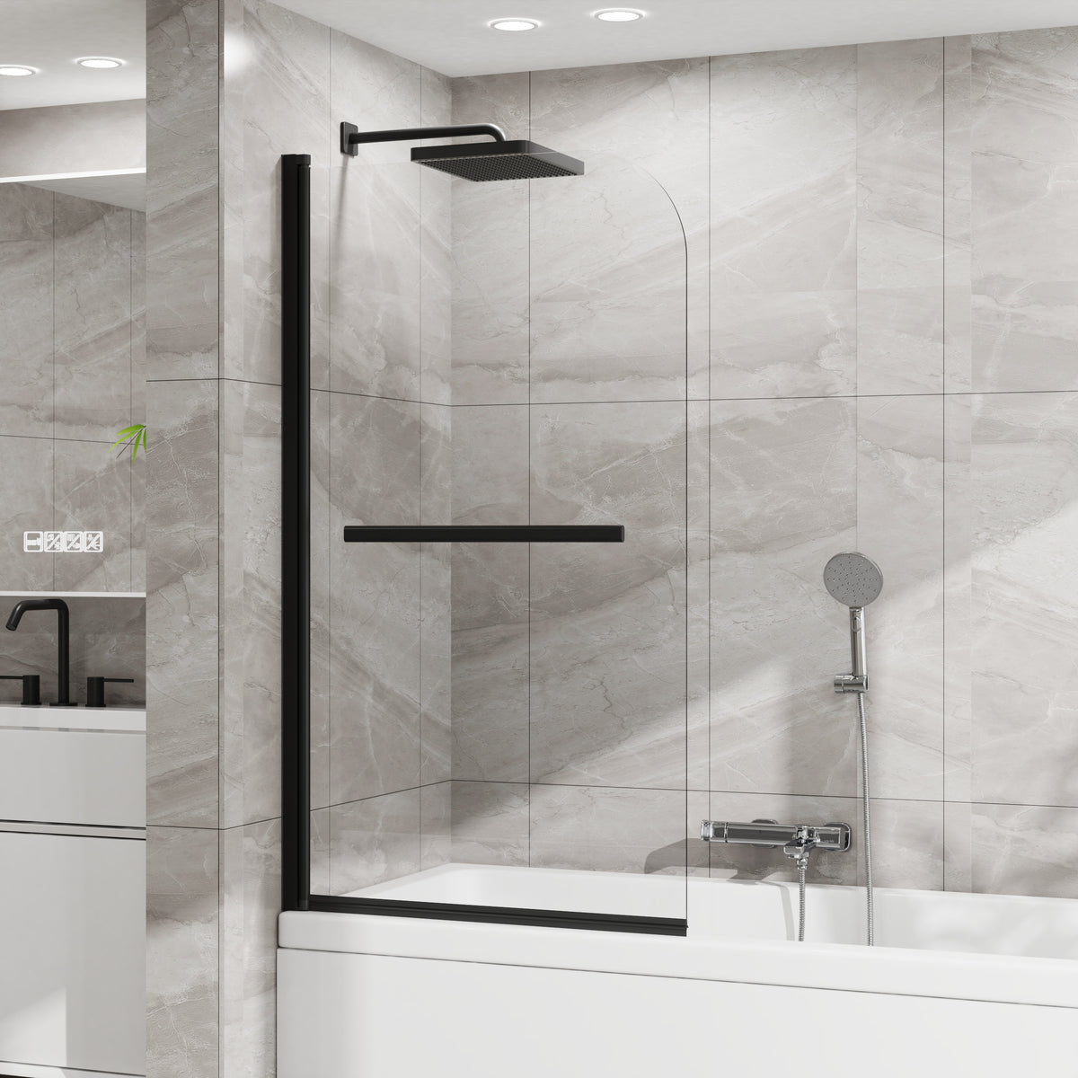 Goodyo® 55"x31" Hinged Bath Screen Shower Door Matte Black