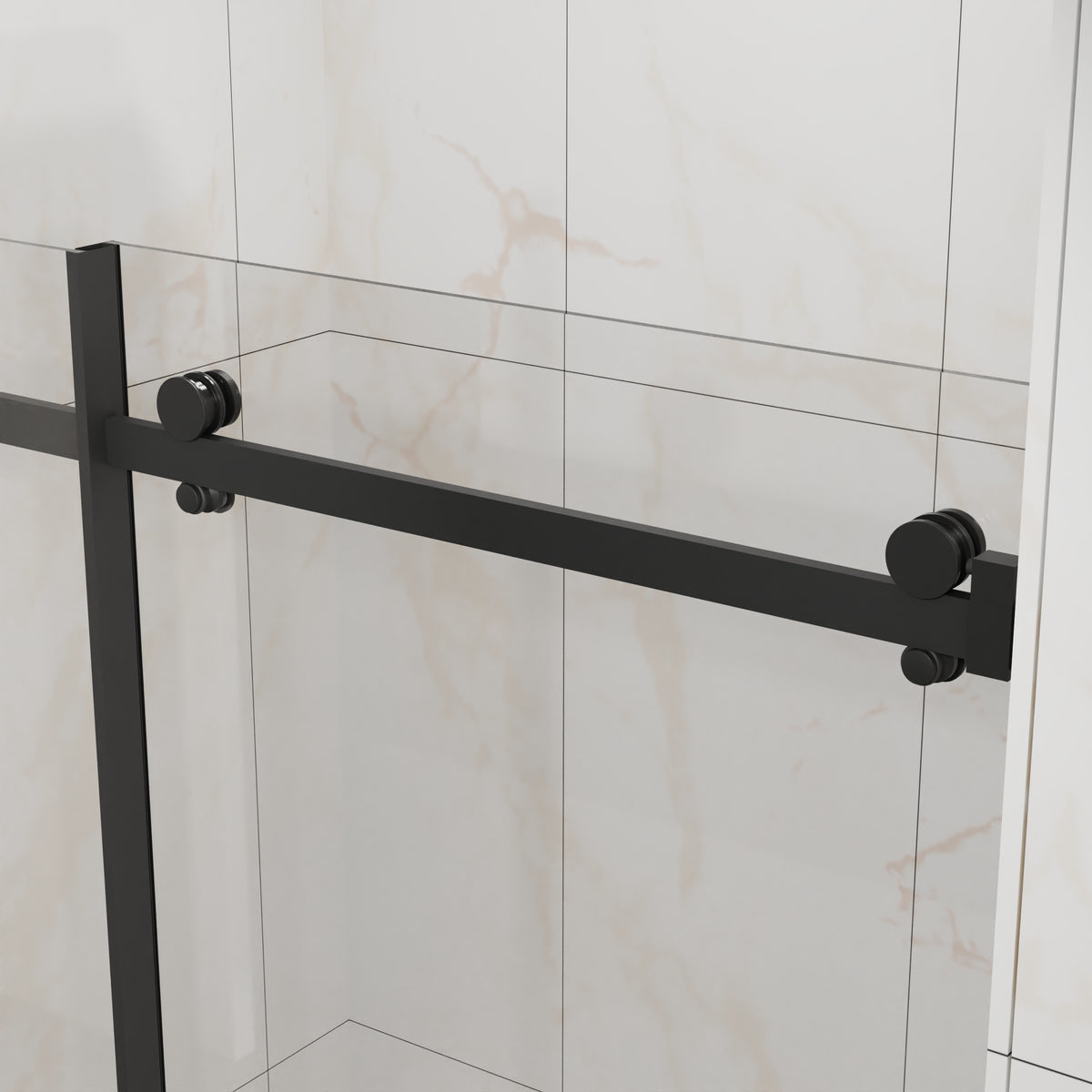 Goodyo 44-48 in. W x 72 in. H Frameless Sliding Shower Door, Matte Black Stainless Steel Hardware, 1/4 in. Clear Tempered Glass