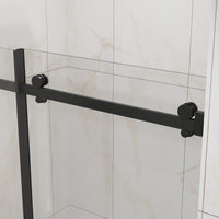 Goodyo 44-48 in. W x 72 in. H Frameless Sliding Shower Door, Matte Black Stainless Steel Hardware, 1/4 in. Clear Tempered Glass