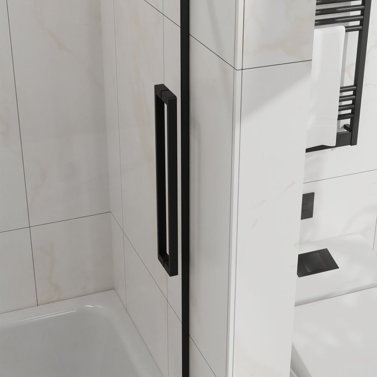 Goodyo 44-48 in. W x 72 in. H Frameless Sliding Shower Door, Matte Black Stainless Steel Hardware, 1/4 in. Clear Tempered Glass
