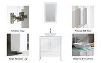 Goodyo® 30" White Bathroom Vanity w/ Glass Top, Vessel Sink & Mirror