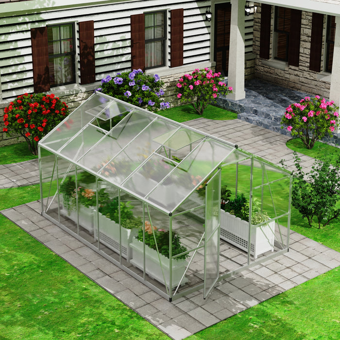 7.87x11.88 FT Large Greenhouse for Outdoors, Polycarbonate Walk-in Greenhouse with Roof Vent for Garden, Backyards, Silver