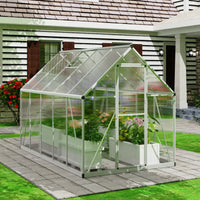 5.54’ x 9.17’ Polycarbonate Greenhouse for Outdoors, Large Aluminum Walk-in Greenhouse with Roof Vent Window & Lockable Door for Garden, Backyards, Easy Assembly, Silver