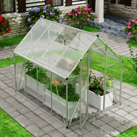 Goodyo® 7.35’ x 5.56’ Polycarbonate Greenhouse for Outdoors with Roof Vent Window & Lockable Door for Garden, Backyards, Walk in Aluminum Frame, Silver