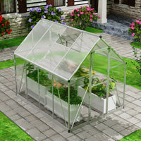 Goodyo® 7.35’ x 5.56’ Polycarbonate Greenhouse for Outdoors with Roof Vent Window & Lockable Door for Garden, Backyards, Walk in Aluminum Frame, Silver