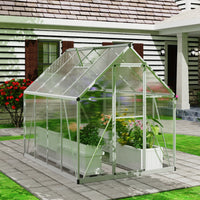 Goodyo® 7.35’ x 5.56’ Polycarbonate Greenhouse for Outdoors with Roof Vent Window & Lockable Door for Garden, Backyards, Walk in Aluminum Frame, Silver