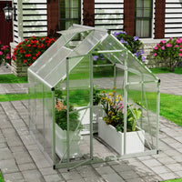 Goodyo® 5.58’ x 5.54’ Easy Assembly Walk in Polycarbonate Greenhouse with Roof Vent Window & Lockable Door for Garden, Backyards & Outdoors, Upgraded Structure, Silver