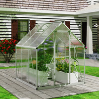 Goodyo® 5.58’ x 5.54’ Easy Assembly Walk in Polycarbonate Greenhouse with Roof Vent Window & Lockable Door for Garden, Backyards & Outdoors, Upgraded Structure, Silver