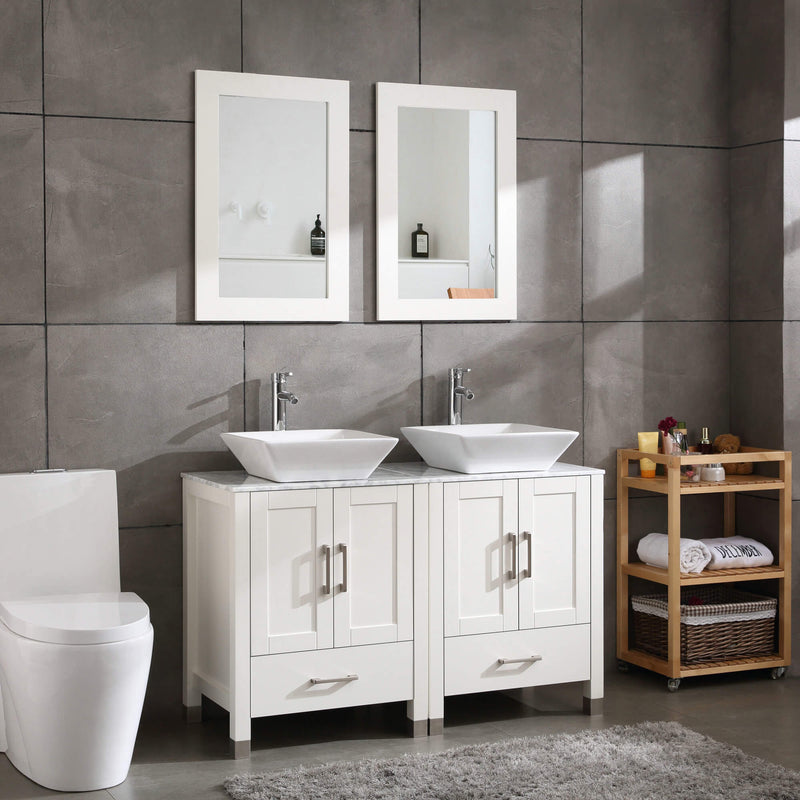 Goodyo® 48” White Double Sink Marble Top Bathroom Vanity