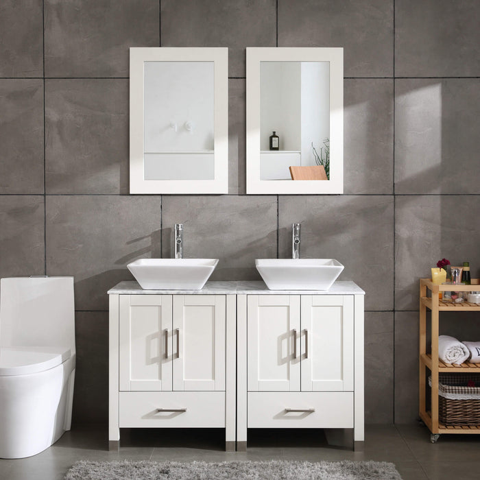 Goodyo® 48” White Double Sink Marble Top Bathroom Vanity