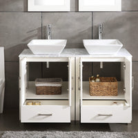 48” White Double Sink Marble Top Bathroom Vanity