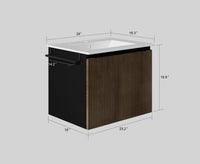 Goodyo 24" Floating Bathroom Vanity with Sink, Modern Walnut Fluted Wall-Mounted Vanity Cabinet