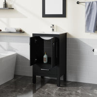 Goodyo® 20“ Black Bathroom Vanity Sink Combo with door and drawer open