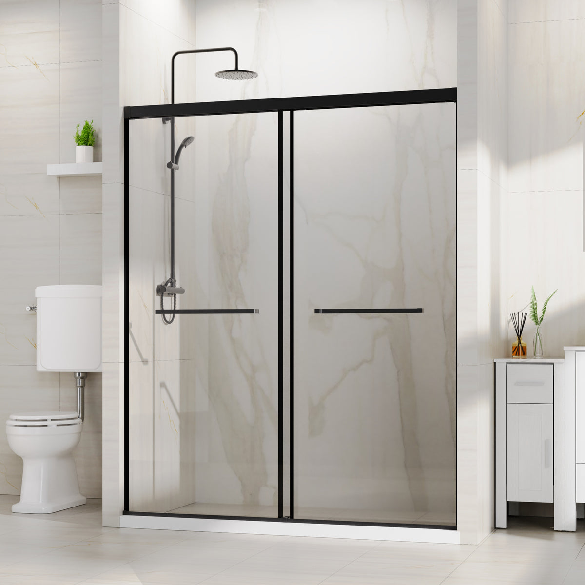 Goodyo 60x72 in Sliding Shower Door – Semi-Frameless Tempered Glass Door with Soft-Close Rail System Matte Black