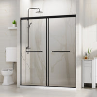 Goodyo 60x72 in Sliding Shower Door – Semi-Frameless Tempered Glass Door with Soft-Close Rail System Matte Black