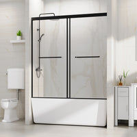 Goodyo 58.5-60 in. W x 62 in. H Sliding Tub Shower Door, Soft-Close Dual Sliding Glass Door with Matte Black Aluminum Frame