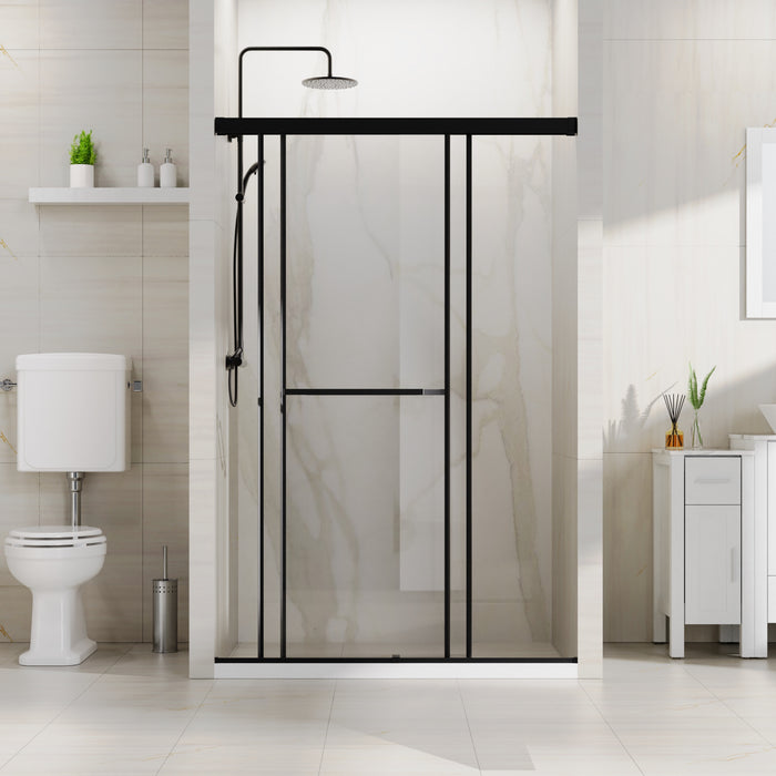Goodyo 48" x 72" Dual Sliding Shower Door with Soft-Close System, Frameless Glass Shower Enclosure, Matte Black Aluminum Hardware