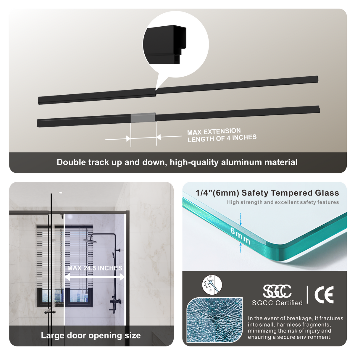 Goodyo Pivot Shower Door – Matte Black Framed Swing Glass, 56-60" x 72", 1/4" Clear Tempered Glass, Modern Bathroom Shower Enclosure