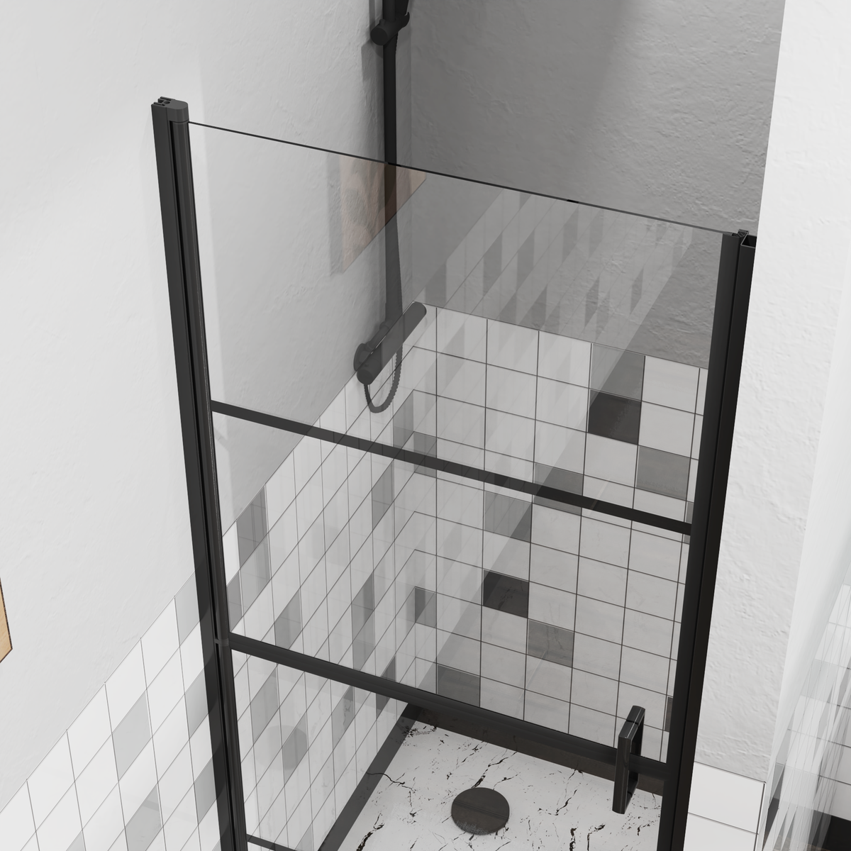 Goodyo® 32"x72" H Frameless Pivot Shower Door Swing Hinged Glass Doors, Black