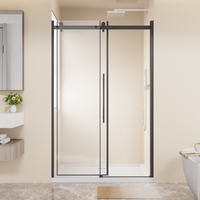 Goodyo 48" W x 72" H Frameless Sliding Shower Door, 1/4" Clear Tempered Glass, Reversible Single Sliding Door with Zinc Rollers & Stainless Steel Handle, Matte Black Finish