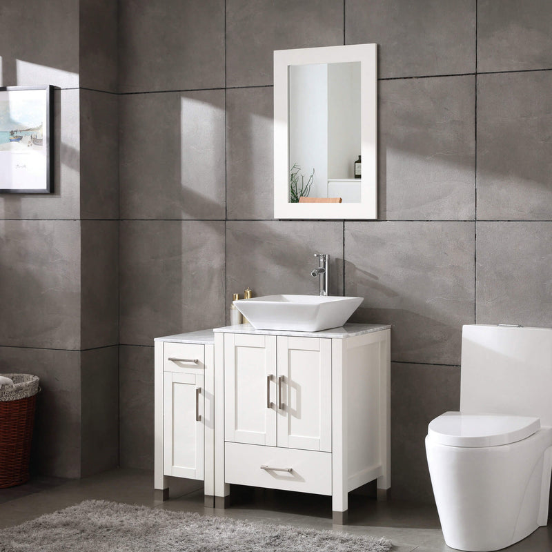 36" White Marble Top Bathroom Vanity Combo