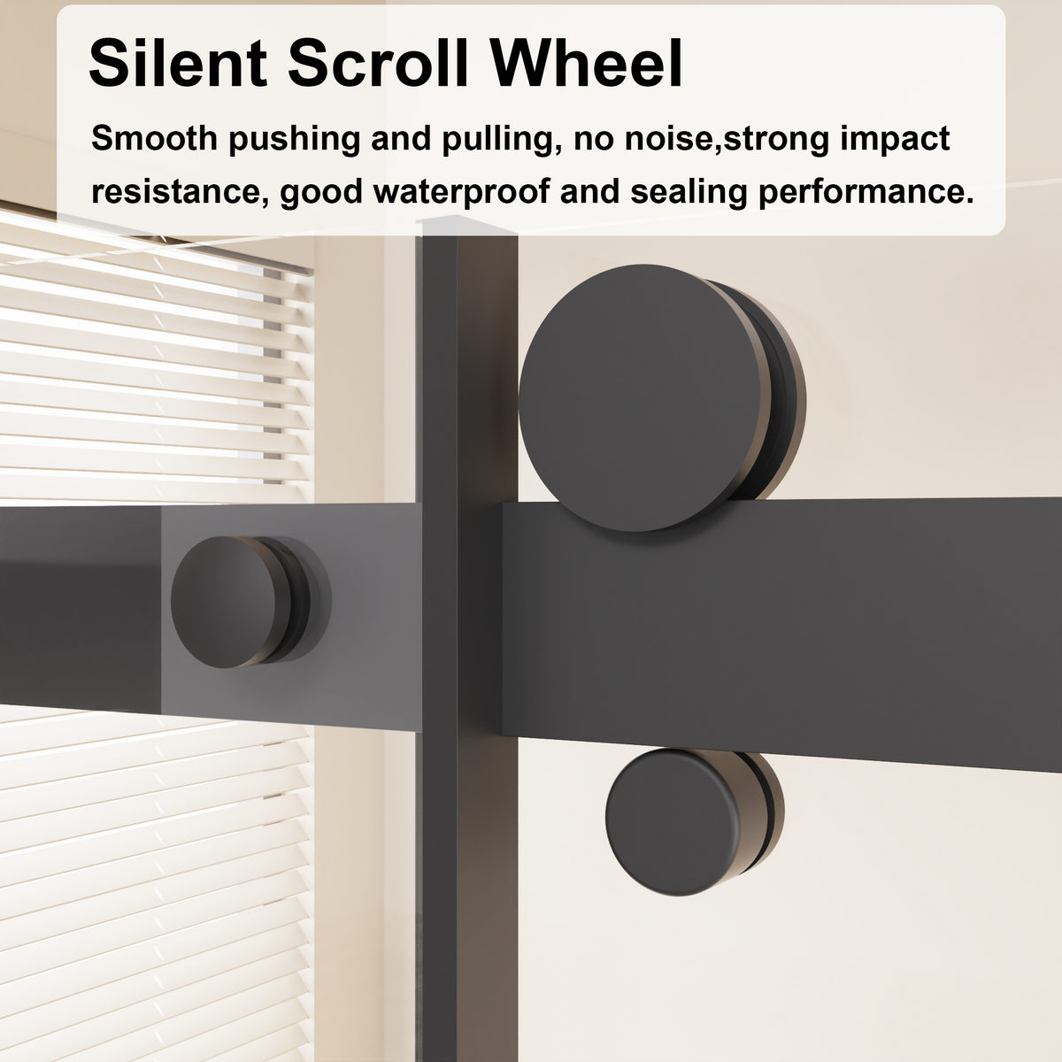 Goodyo 48" W x 72" H Frameless Sliding Shower Door, 1/4" Clear Tempered Glass, Reversible Single Sliding Door with Zinc Rollers & Stainless Steel Handle, Matte Black Finish