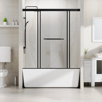 Goodyo 58.5-60 in. W x 62 in. H Sliding Tub Shower Door, Soft-Close Dual Sliding Glass Door with Matte Black Aluminum Frame