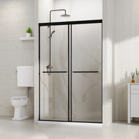 Goodyo 48" x 72" Dual Sliding Shower Door with Soft-Close System, Frameless Glass Shower Enclosure, Matte Black Aluminum Hardware