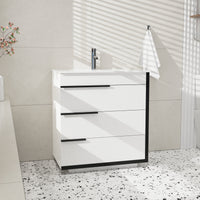 Goodyo 30" Modern Bathroom Vanity with Ceramic Sink, Freestanding 3 Drawers Bathroom Cabinet