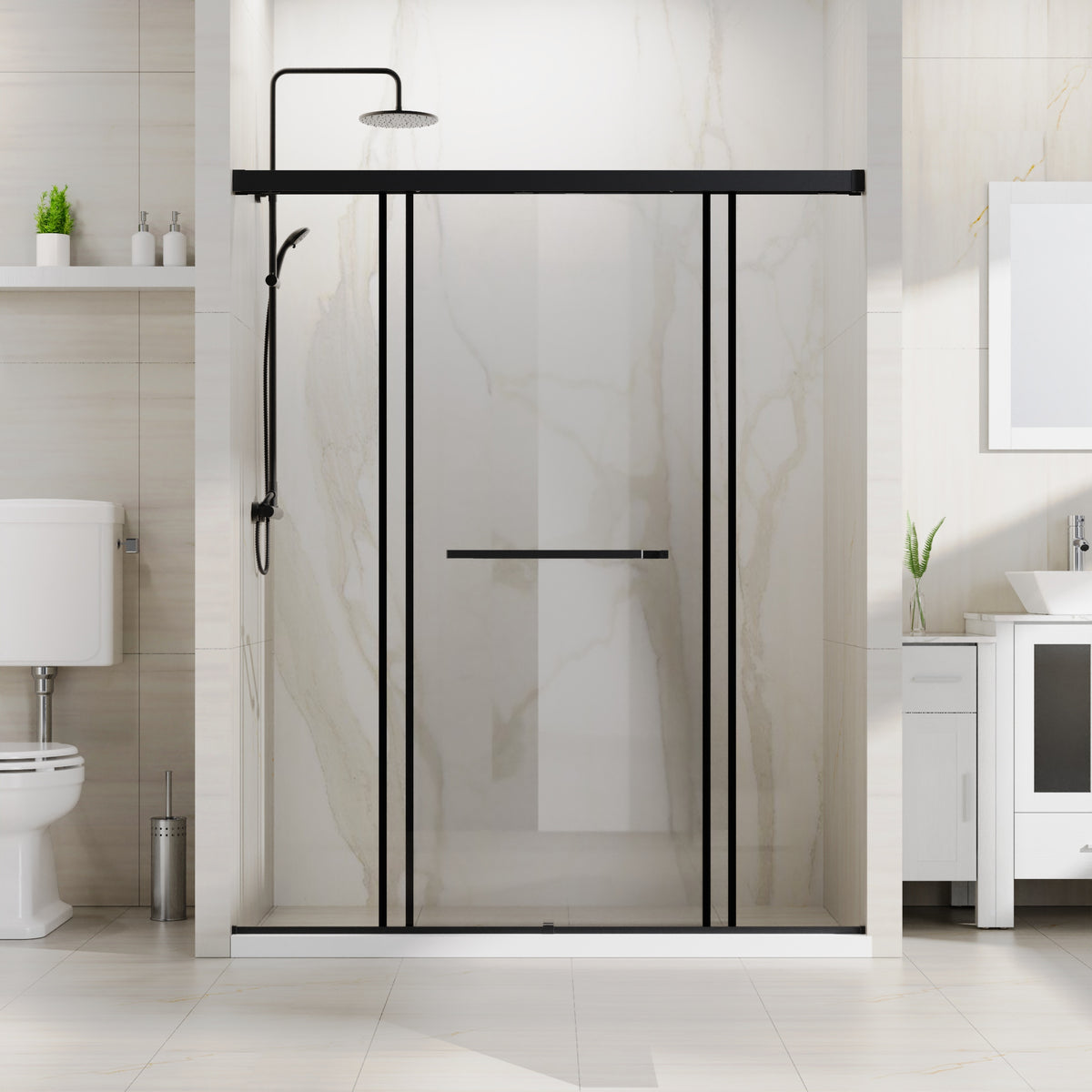 Goodyo 60x72 in Sliding Shower Door – Semi-Frameless Tempered Glass Door with Soft-Close Rail System Matte Black