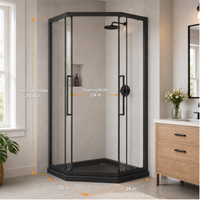 Goodyo Neo-Angle Shower Door Kit, 36"x36"x72" Corner Shower Door with Black Base, Double Sliding All Black Shower Door Set, Clear Tempered Glass Enclosure Space-saving