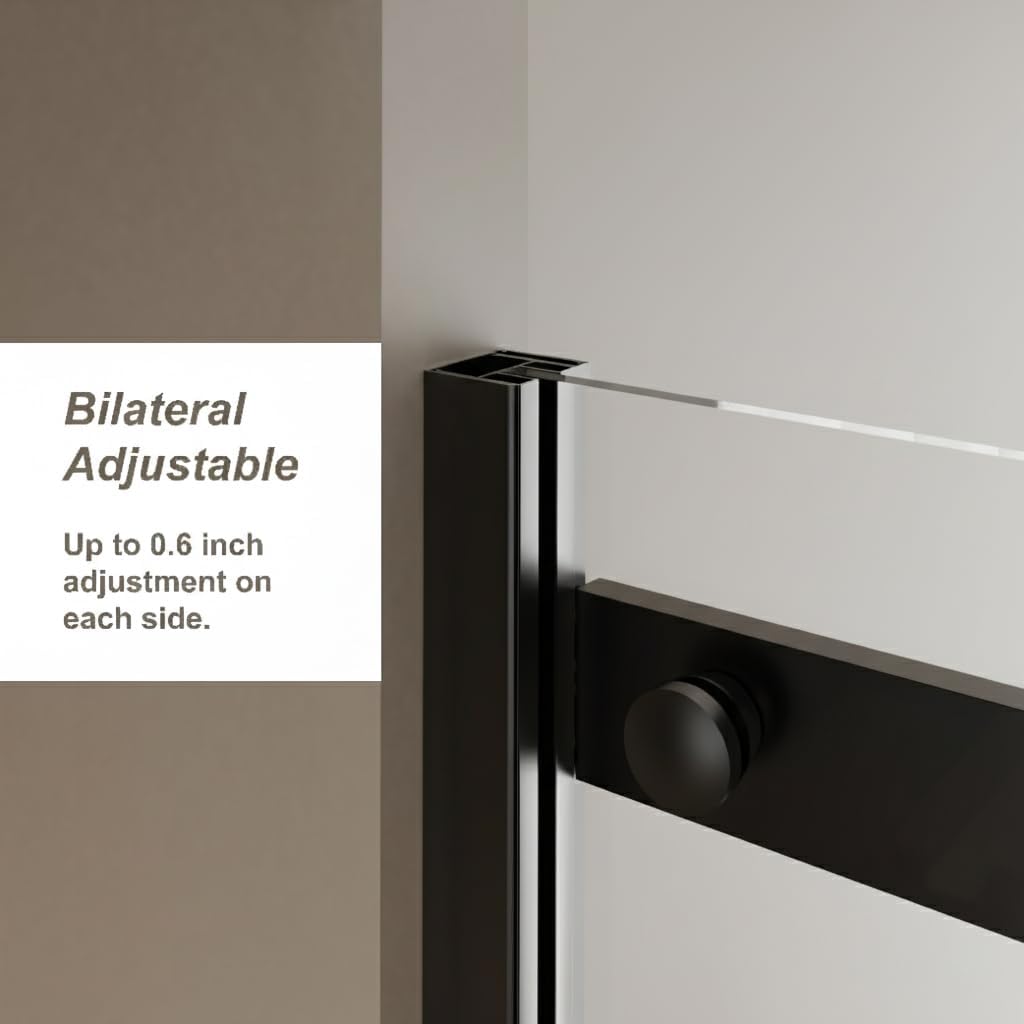 Goodyo® 60"x72" Frameless Shower Sliding Door ,Quiet Sliding Rail System, Stainless Steel Handle, 1/4 in Clear  Tempered Glass, Matte Black