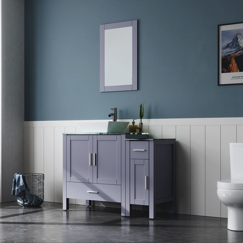 Goodyo® 42" Gray Bathroom Vanity and Sink Combo w/Glass Top