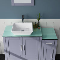 42" Gray Bathroom Vanity and Sink Combo w/Glass Top