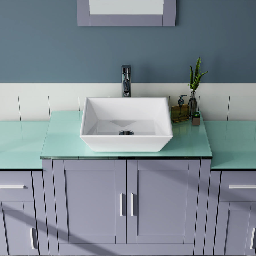 54" Gray Bathroom Vanity and Sink Combo w/Glass Top