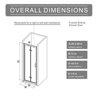 Goodyo 28" x 72" Framed Bi-Fold Shower Door, Space-Saving Folding Pivot Shower Door with 1/4" Tempered Glass & Matte Black Aluminum Frame