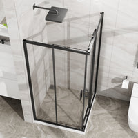 Goodyo Adjustable Square Shower Enclosure, Fits 32–36 in. Square Spaces Double Sliding Shower Doors 72.in H Matte Black