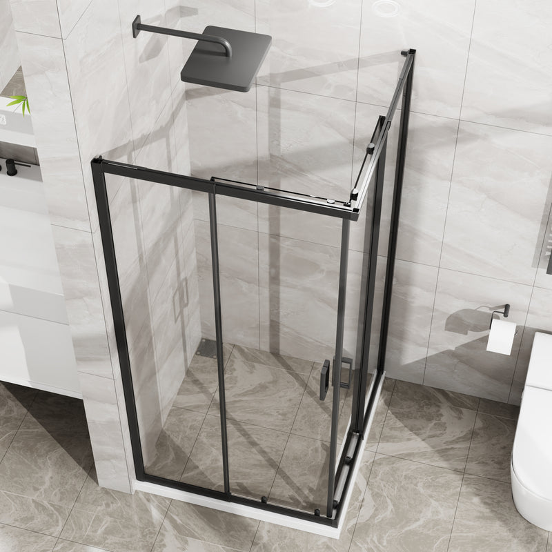 Goodyo Adjustable Square Shower Enclosure, Fits 32–36 in. Square Spaces Double Sliding Shower Doors 72.in H Matte Black