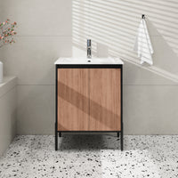 Goodyo 30" Modern Bathroom Vanity with Sink Combo – Fluted Walnut & Black Freestanding Cabinet with Adjustable  Metal Feet