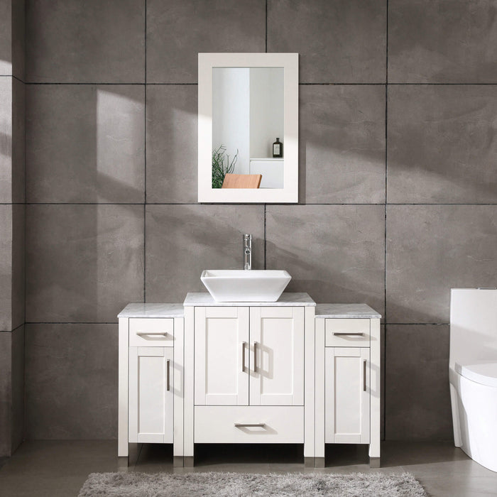 Goodyo® 48" White Bathroom Vanity with Sink, Marble Top & Mirror